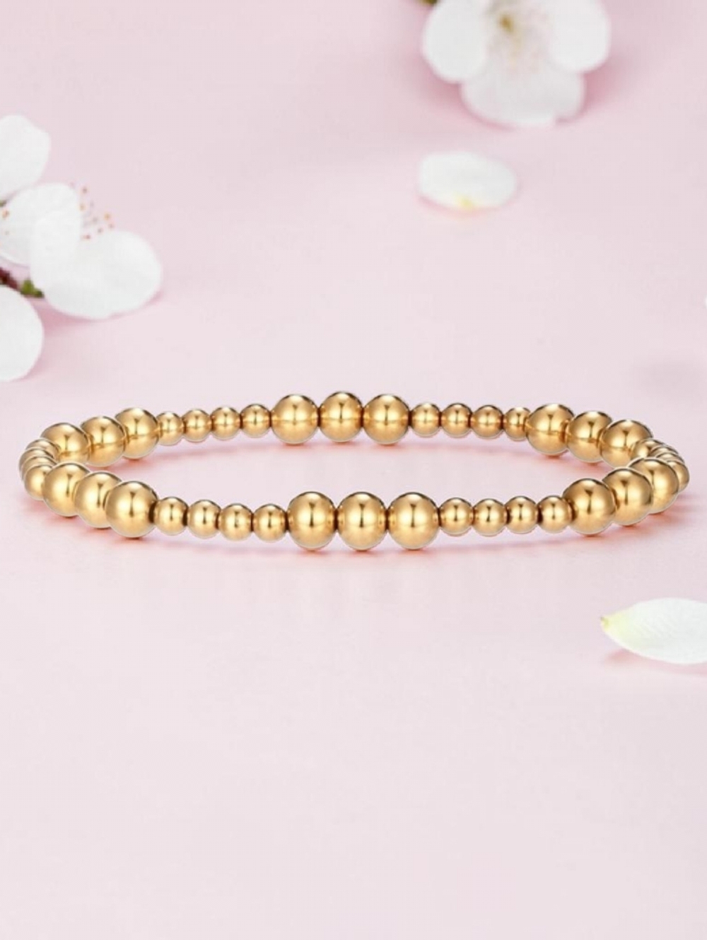 18K GOLD PLATED ELASTIC BEADS BRACELET; NWOT - Gold